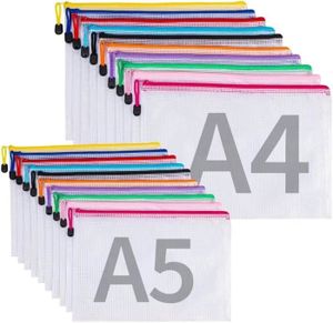 20 Pochettes Document A4 Zip PVC - Transparentes étanches - Pour Rangement Bureau, Voyage, Cosmétiques
