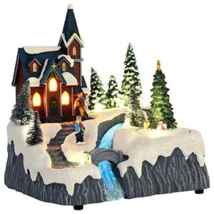 Village De Noël Animé 38x25x33cm - Décoration Avec Lumières, Musique Et Mouvement - Mediawave