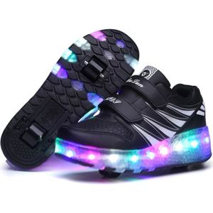 SKATESHOES Enfant Chaussures avec roulettes LED Lumineux Baskets avec USB Rechargeable Double Roue Extérieur Skateboard pour Fille Garçon Noir