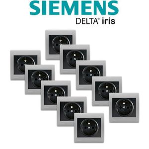 PRISE Siemens - Lot de 10 Prise 2P+T Anthracite Delta Iris + Plaque basic Silver
