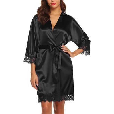 Peignoir satin noir femme clearance