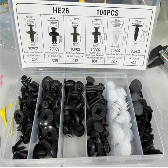 100 Pièces Rivets Clips Plastique Universels Noir Blanc - Kit Fixation Voiture Avec Outils De Démontage