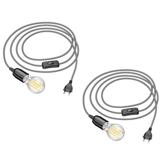 Lot 10 Câbles Lampes Textile 3m Avec Interrupteur - Douille E27, Plug-in, Noir - Décoration Intérieur Suspendue