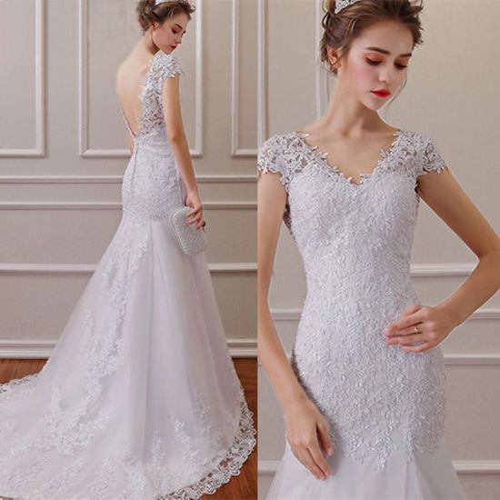 Robe de mariee sirene bustier en dentelle elegante pas cher | – fr