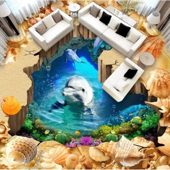 SHEROCHING PVC autocollant carrelage mural 3D papier peint océan dauphin  mignon maison carrelage salle de bain chambre art stickers