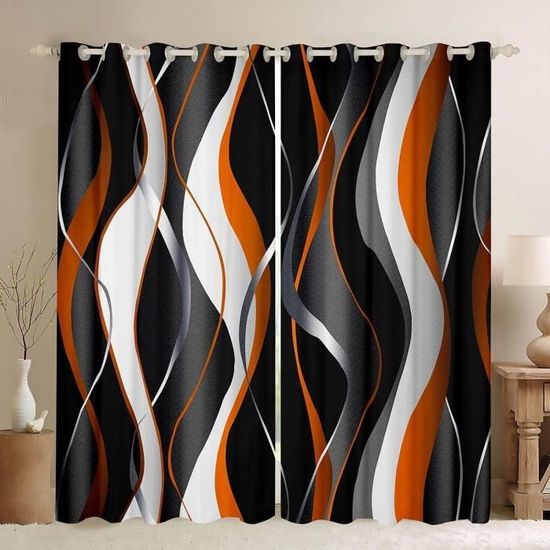 Rideaux Occultants Motif Géométrique Jaune Gris Noir – 132 X 160 Cm, 100% Polyester, Pour Chambre Salon - 1