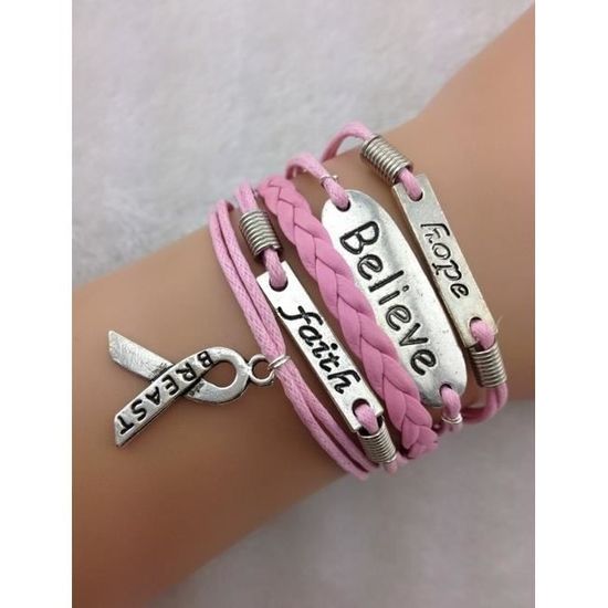 Bracelet Octobre Rose - Symbole De Soutien Contre Le Cancer Du Sein En Simili Cuir Doux