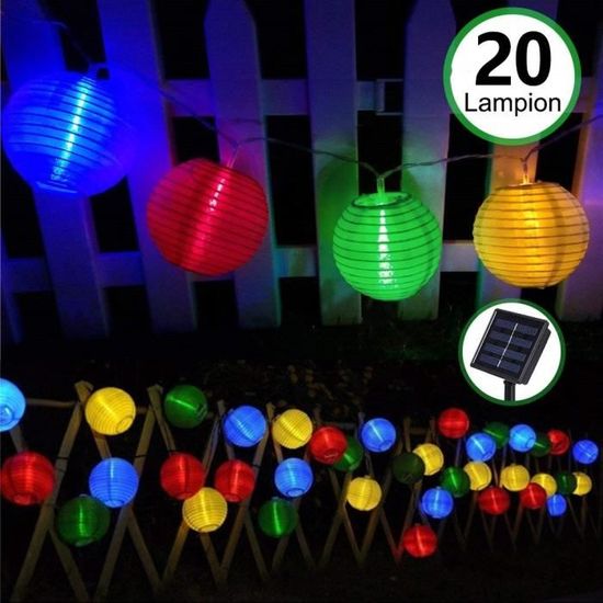 Guirlande Solaire Exterieur, Lampion 2 Modes 20 LED Lampe Lanterne  Étanche Décorative Jardin pour Fête, Noël, Jardin, Patio, Cour