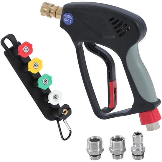 Pistolet Nettoyeur Haute Pression 4350 PSI – 5 Buses + Mousse, Raccord Rapide 1/4" M22, Poignée Sécurité Pour Lavage Voiture & Terrasse