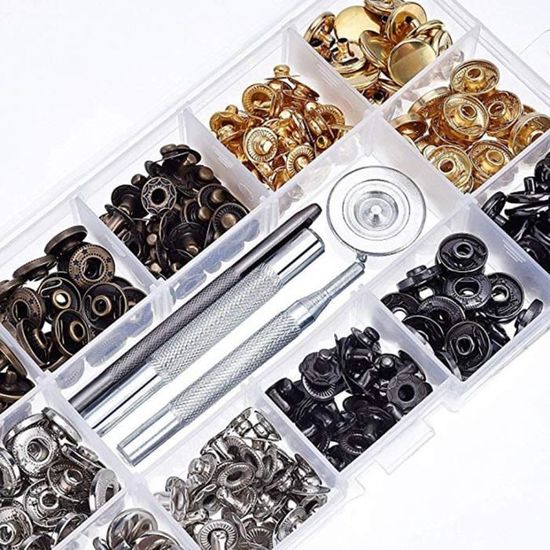 Kit 100 Pièces Boutons Pression Métal - Acier Inoxydable - Avec Outils De Pose