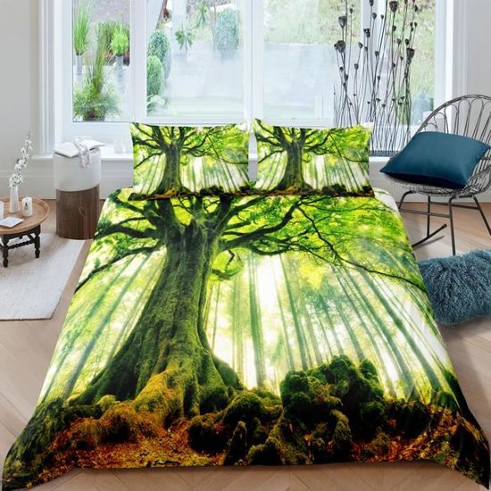 Housse de Couette - Forêt Verte - Microfibre - Fermeture Éclair