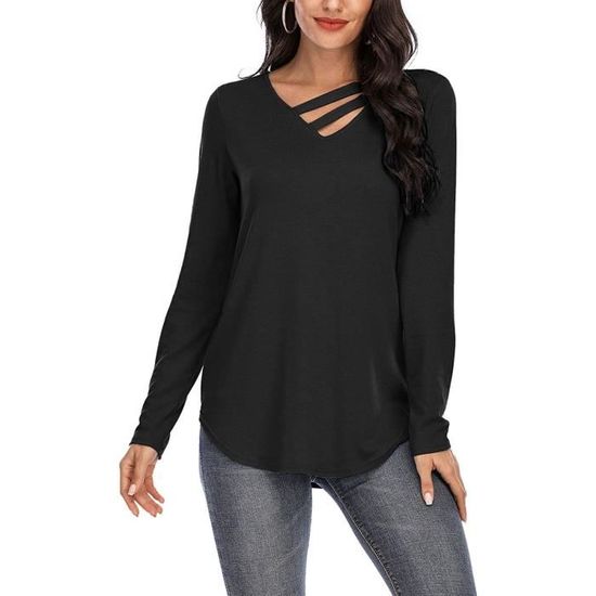 Tee shirt manche 2025 longue femme col v
