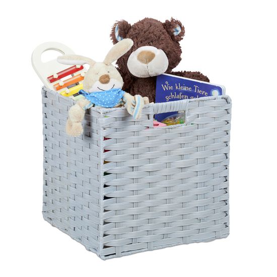 Relaxdays Panier de rangement, lot de 3, pour ranger les jouer ou les vêtements, 28 x 28 x 28 cm, beige et banc - Maison