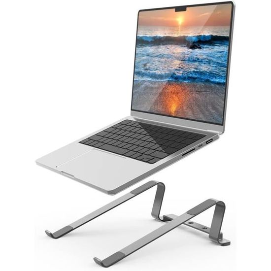 Support Ordinateur Portable En Bois Et Aluminium - Réglable 4.6 à 31 Cm, Charge 4 Kg, Compatible 10-16"