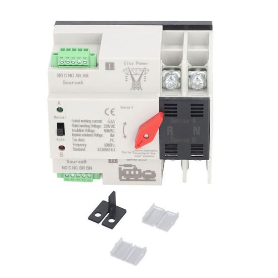 Commutateur Transfert Automatique 2P 100A – Rail DIN PZ30 – Commutation Milliseconde Double Alimentation 220V