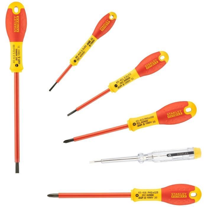 STANLEY Lot de 6 tournevis isolés 1000V