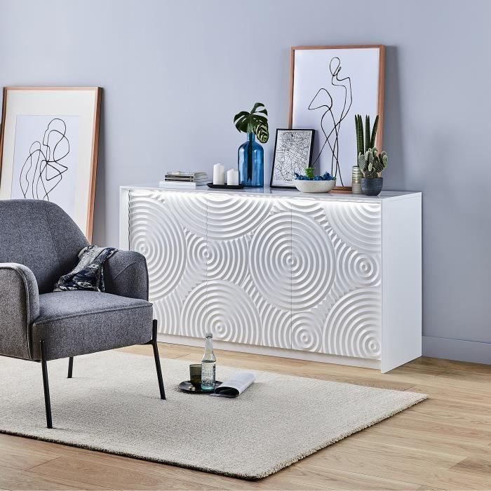 ALBEA Enfilade 3 portes - Blanc - L 150 x P 45 x H 80 cm - TORINO