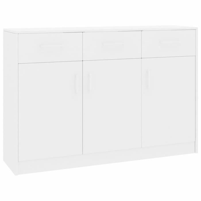Magnifique Buffet Blanc brillant 110x34x75 cm Aggloméré