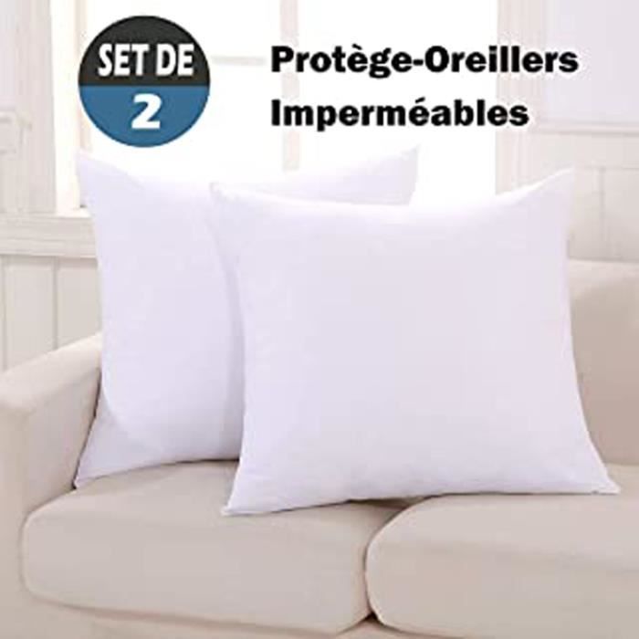 Protège-Oreillers Imperméables Set De 2(60X60Cm) Oeko-Tex Anti Acarien Antibactérien Respirant Fermeture Anti-Moisissure Et Hypoalle