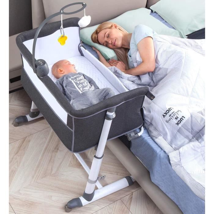 RONBEI Lit Cododo Bébé - Berceau Cododo, Berceau Bébé Couffin Lit Cododo pour Bébé, 9 Réglage de la hauteur Berceau Enfant,Roues Blo