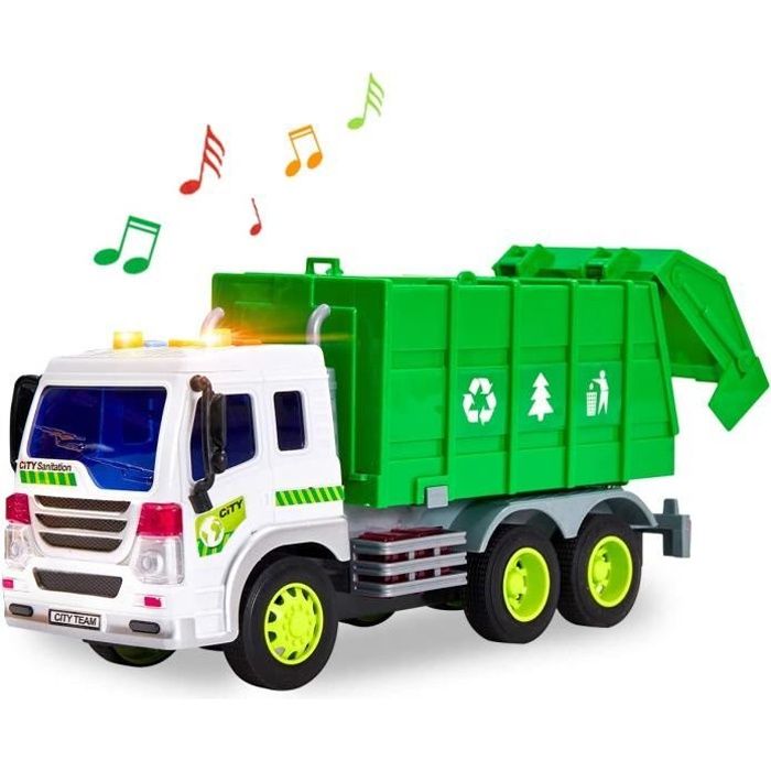 Camion Poubelle Recyclage avec Lumière et Son Jouet de Voiture Véhicule de Collection pour Enfants