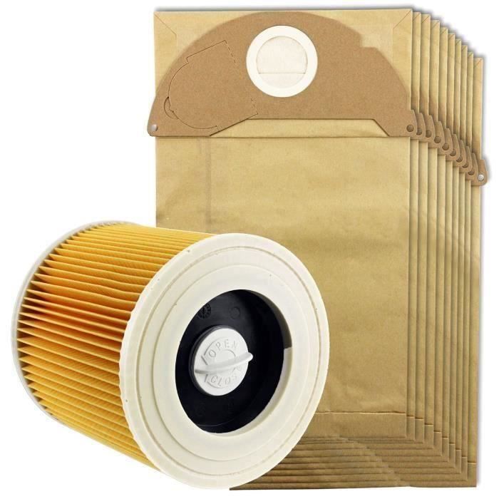 Pour Karcher Humide Et Sec Filtre D'aspirateur Wd2 Et 10 X Sacs À PoussiÈRe