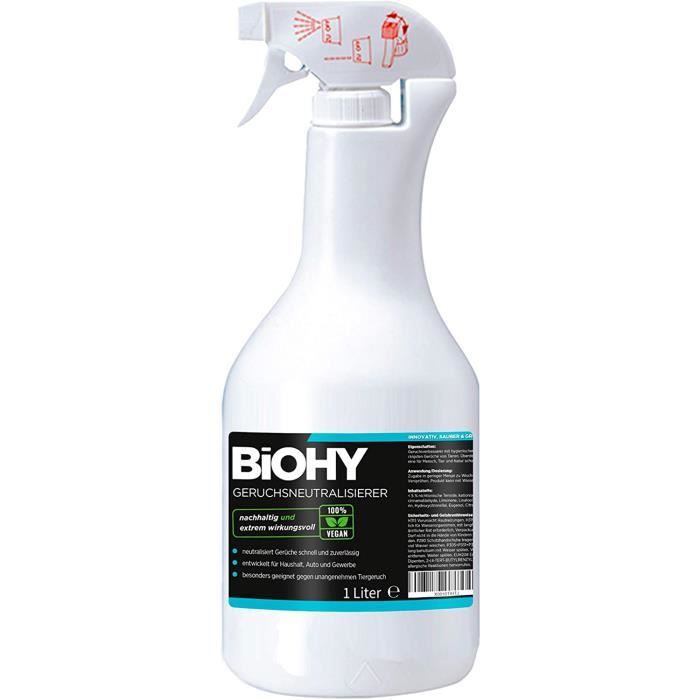 DESODORISANT AUTO - PARFUM AUTO BiOHY Neutralisant d'odeurs (Spray de 1l) - Neutralisant d'odeurs Bouteille Vaporisateur - D&eac32