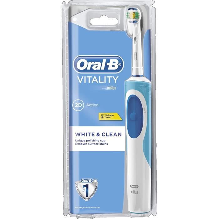Oral-B Vitality White Plus Clean - Brosse à Dents Électrique Rechargeable - Minuteur Intégré White Plus Clean