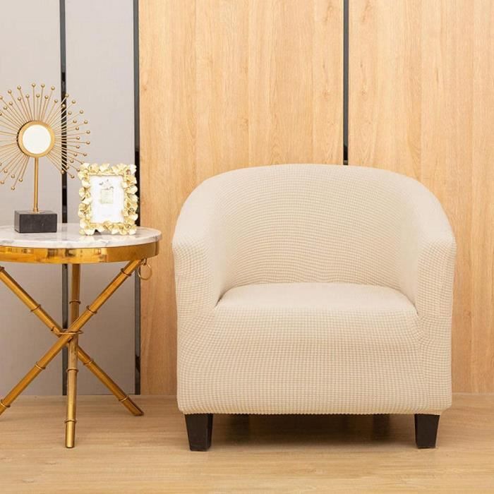 Housse de Fauteuil Chesterfield 1 Place ,élastiques Housse de Canapé Tub Chair(Velours de maïs Blanc cassé) Fauteuil Protecte