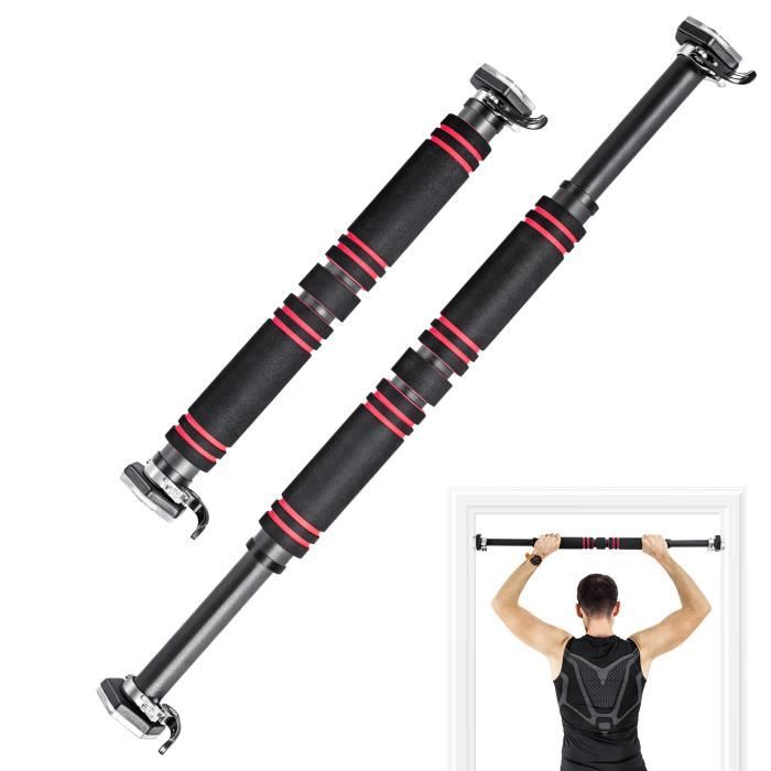 COSTWAY Barre de Traction pour Porte Largeur Réglable de 65 à 100 CM Installation sans Vis avec Poignée en Mousse Antidérapante Noir