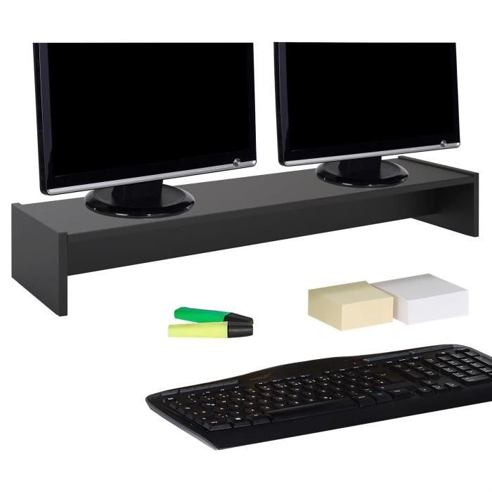 Support d'écran d'ordinateur SCREEN, réhausseur pour deux moniteurs ou un grand écran, longueur 100 cm, en mélaminé noir mat