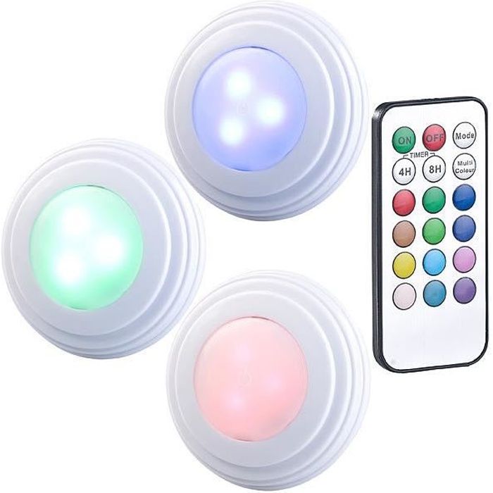 3 spots à LED COB RVB/blanc pour meubles de cuisine avec télécommande et minuterie UBL-6.rgbw