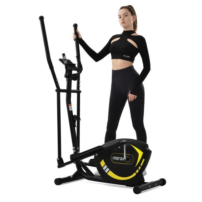 Vélo Elliptique magnétique, Masse d'inertie 5 kg, 8 niveaux de résistance, max.120 kg, Entraînement par courroie, Jaune