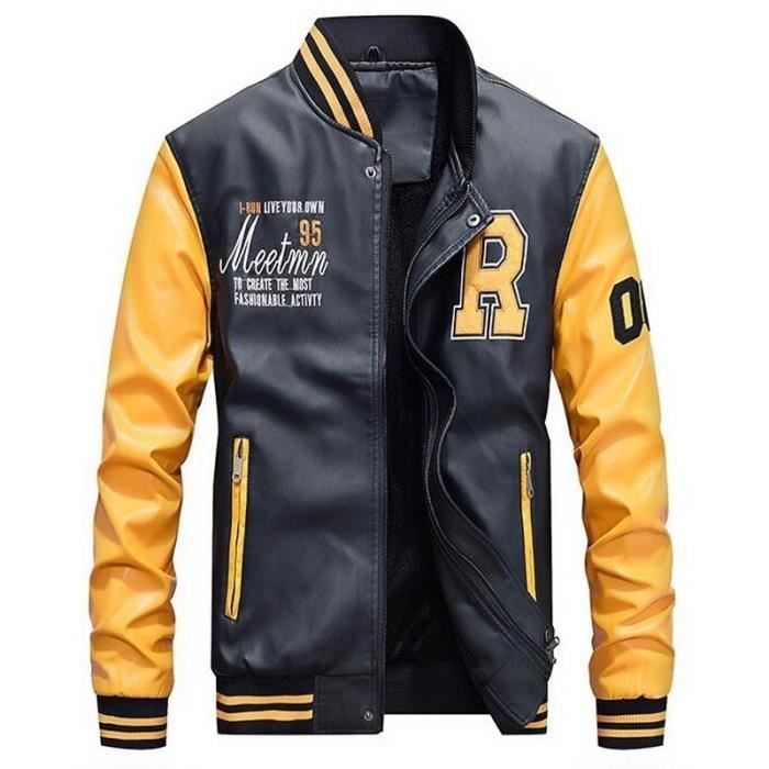 Blouson de moto en cuir PU pour homme