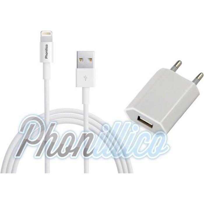 Cable USB + Chargeur Secteur Blanc compatible Apple iPhone SE - Phonillico®