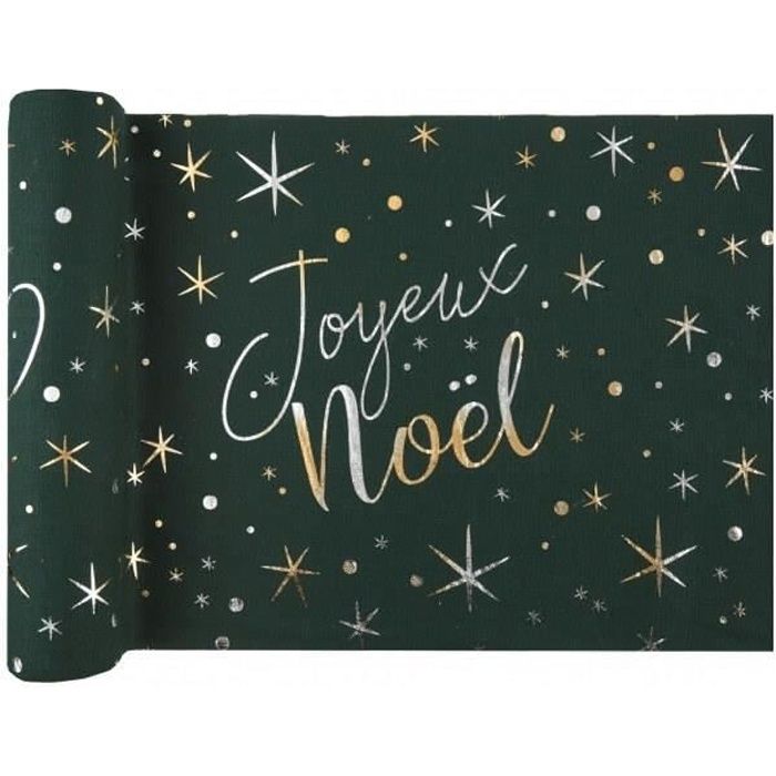 Chemin de table Joyeux Noël vert sapin 28cm x 3m (x1) REF/7454