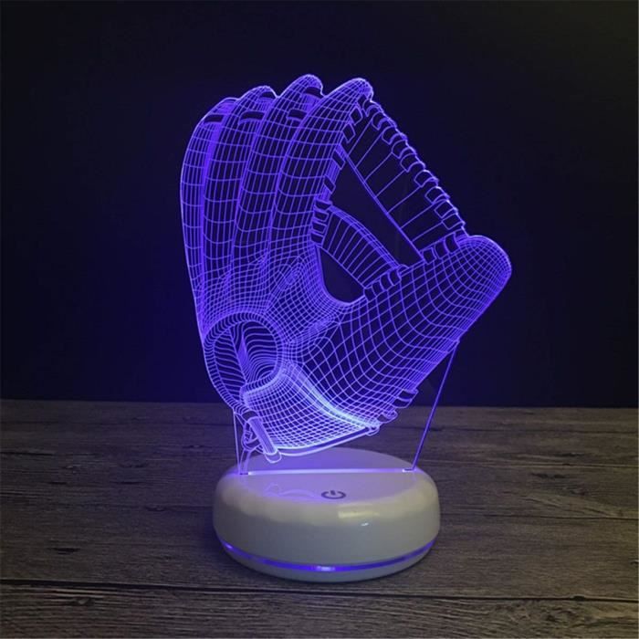 Décoratif USB Baseball Glove 3D Télécommande Optique ILLusion Night Light Lumineux Blanc Base Couleurs Table à langer La ZA718778