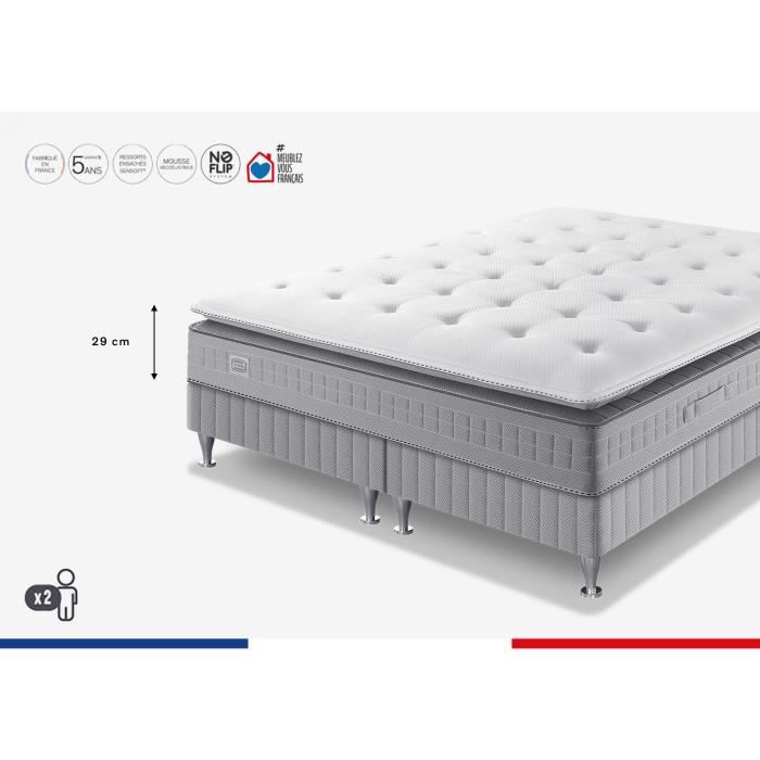 Ensemble Matelas 2x80x200 + Sommier - Ressorts enssachés - Mémoire de forme - 29 cm - SW5