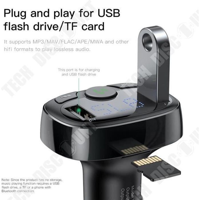 TD® Chargeur de voiture USB Allume Cigare pour téléphone mains libres Transmetteur FM Kit de voiture Bluetooth LCD Lecteur MP3