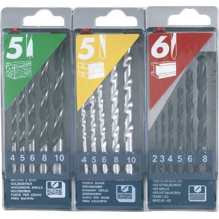 Lot de 3 coffrets de forets métaux bois béton...
