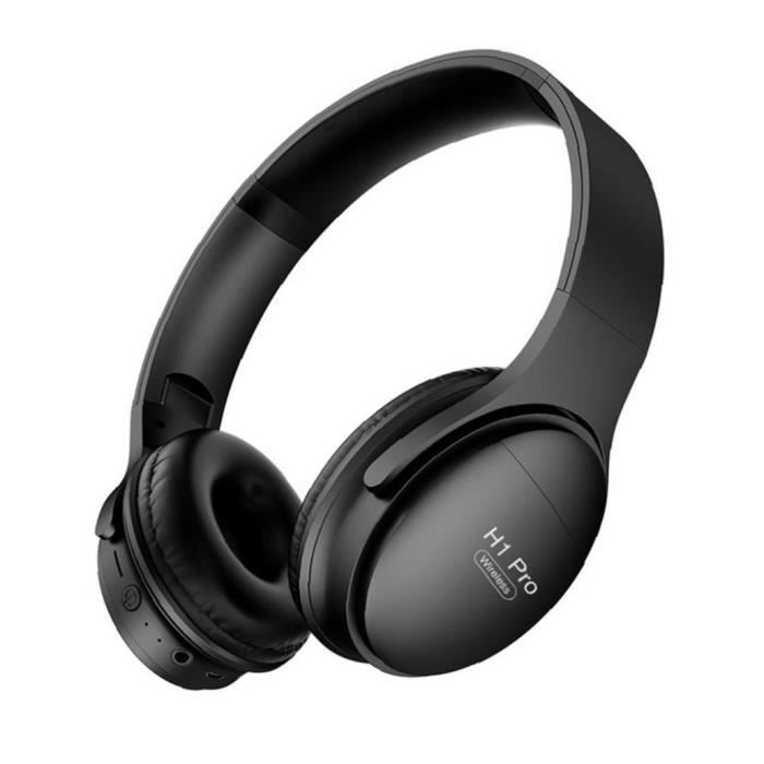 Casque sans fil Hi-Fi Têtes H1 Gaming Pro Casque pliable EarMic Support de carte TF Noir
