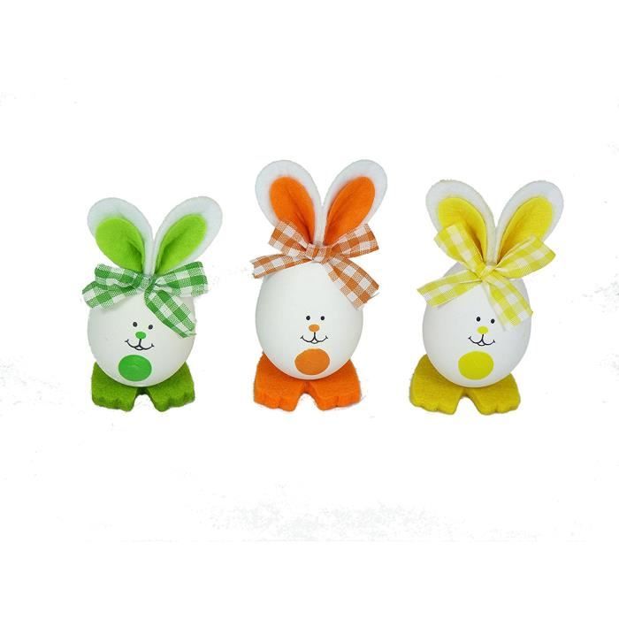 TRIXES Lot de 3 Décorations de Lapins Oeufs Lapins de Pâques Vert - Orange - Jaune