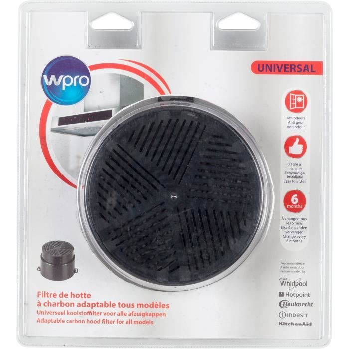 WPRO UNF001 Filtre de hotte à charbon universel (adaptable tous modèles) - Diamètre 153 mm - Auto-extinguible