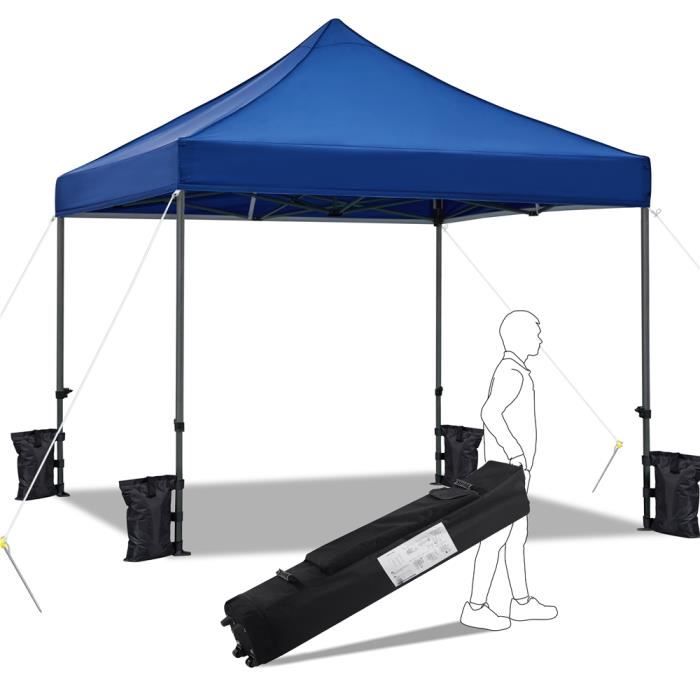 Yaheetech Tonnelle de Jardin Pliable 3x3m Gazebo Tente Pliante Imperméable Anti-UV + Sac de Transportable à Roulette et Sac de Sable