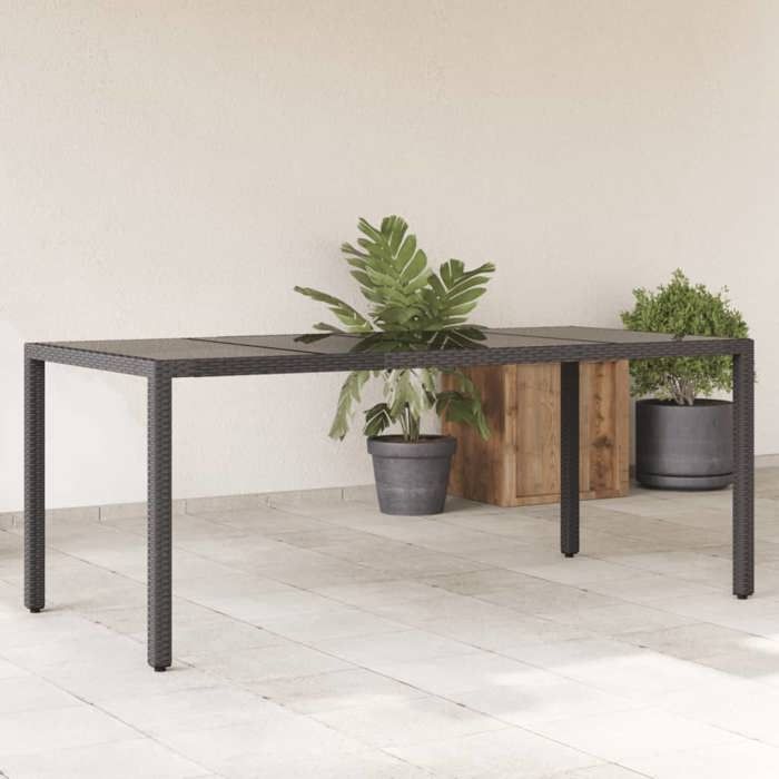 vidaXL Table de Jardin Dessus en Verre Table à Manger Table de Repas Meuble de Patio Terrasse Balcon Extérieur Noir 365537
