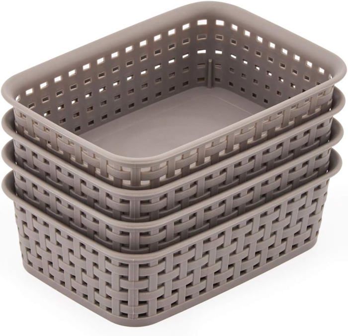 Organisateur Rangement Empilable Rose, Boîte Plastique Avec Poignée, Panier à Cloison Amovible Pour Bureau Classe Armoire 98441981