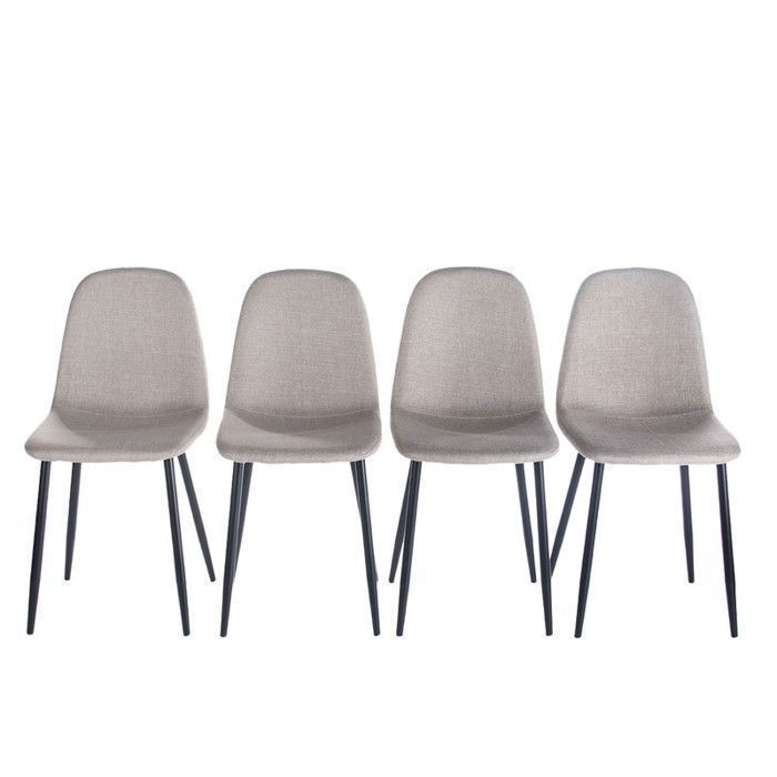 Chaise - FURNITURER - Lot de 4 - Tissu gris pâle - Pieds métal - Assise élégante Chaise - FURNITURER - Lot de 4 - Tissu gris pâle - Pieds métal - Assise élégante