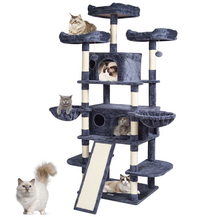 Comparer les prix de Aire de Jeux Intérieure pour Chats-VEVOR-avec Deux Condos Poteaux en Sisal Hamacs Plates-formes Dobservation-Gris Foncé