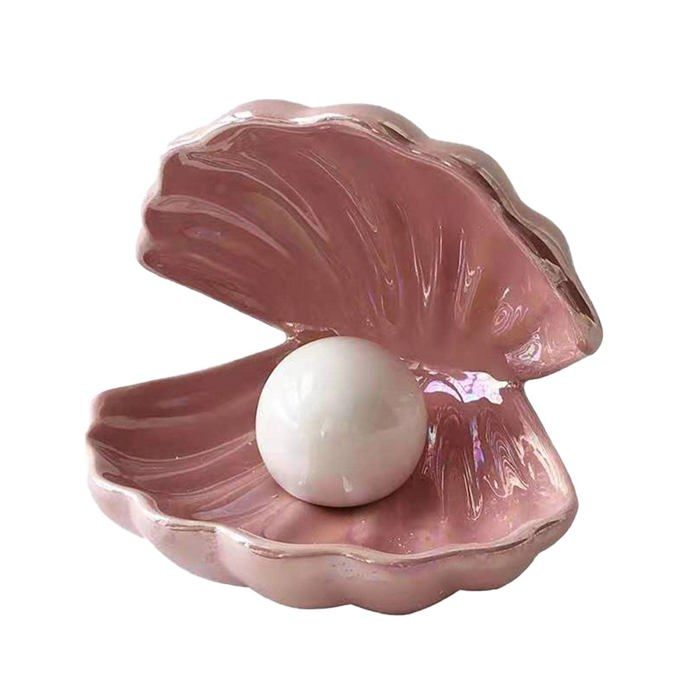 Lampe de nuit à LED en forme de coquillage en céramique portable alimentée par pilesluminaire décoratif dintérieuridéal(rose)