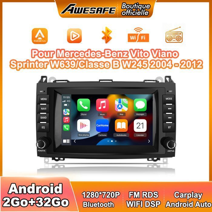 AWESAFE Autoradio Android 13 pour Mercedes Benz Vito Viano/Sprinter W639 W245/Class B 2Go+32Go avec 7 Écran Android Auto Carplay